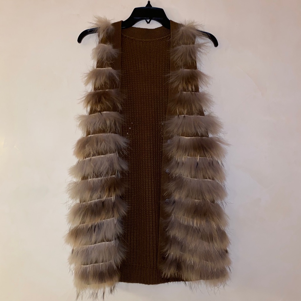 Tan Brown Knit Fur Vest